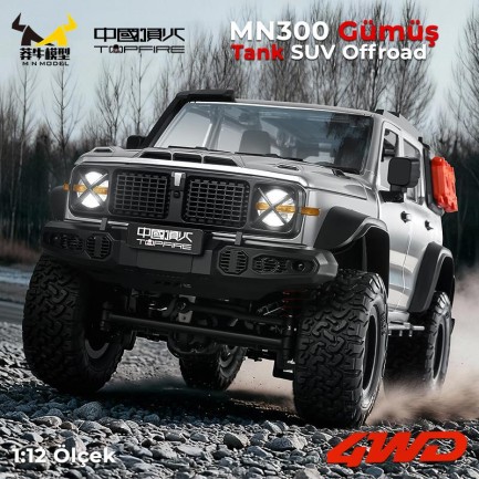 MN Model MN300 1/12 Tank SUV 4WD RC Crawler Offroad Uzaktan Kumandalı Araba Arazi Aracı Model Car Truck RTR Gümüş MN-300 +Dahili Işık Seti