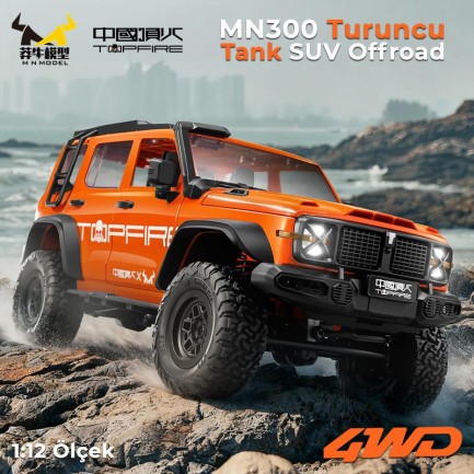 MN Model MN300 1/12 Tank SUV 4WD RC Crawler Offroad Uzaktan Kumandalı Araba Arazi Aracı Model Car Truck RTR Turuncu MN-300 +Dahili Işık Seti