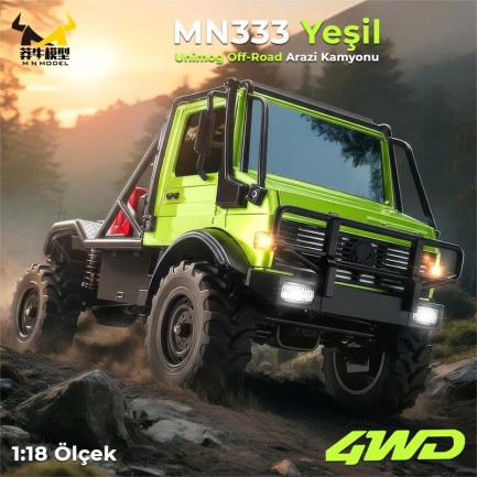 MN Model MN333 1/18 Mercedes Unimog U4000 4WD RC Crawler Offroad Uzaktan Kumandalı Araba Arazi Aracı Model Car Truck RTR Yeşil MN-333 +Dahili Işık Seti