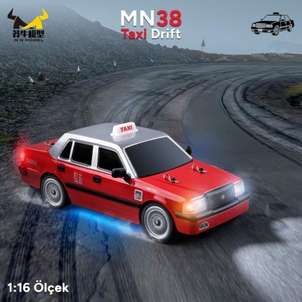 MN Model MN38 1/16 4WD Taxi Uzaktan Kumandalı RC Drift Arabası Led Işıklı Onroad Racing Car w/Gyro 2.4GHZ RTR Kırmızı MN-38