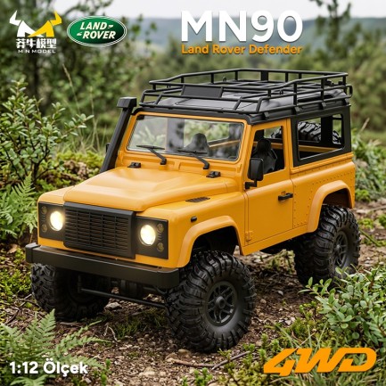 MN Model MN90 1/12 Land Rover Defender D90 4WD RC Model Crawler Offroad Uzaktan Kumandalı Araba Arazi Aracı Truck RTR Sarı MN-90 +Dahili Işık Seti
