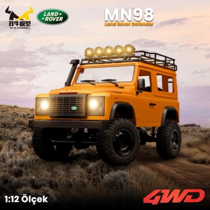 MN Model MN98 V2 1/12 Land Rover Defender D90 4WD RC Model Crawler Offroad Uzaktan Kumandalı Araba Truck RTR Lisanslı Sarı+Dahili Işık Seti MN-98